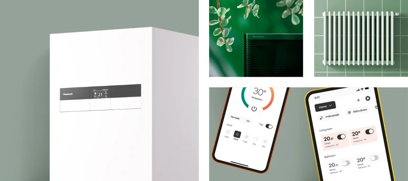 Panasonic Aquarea L beltéri egység és gyártói alkalmazási illusztráció