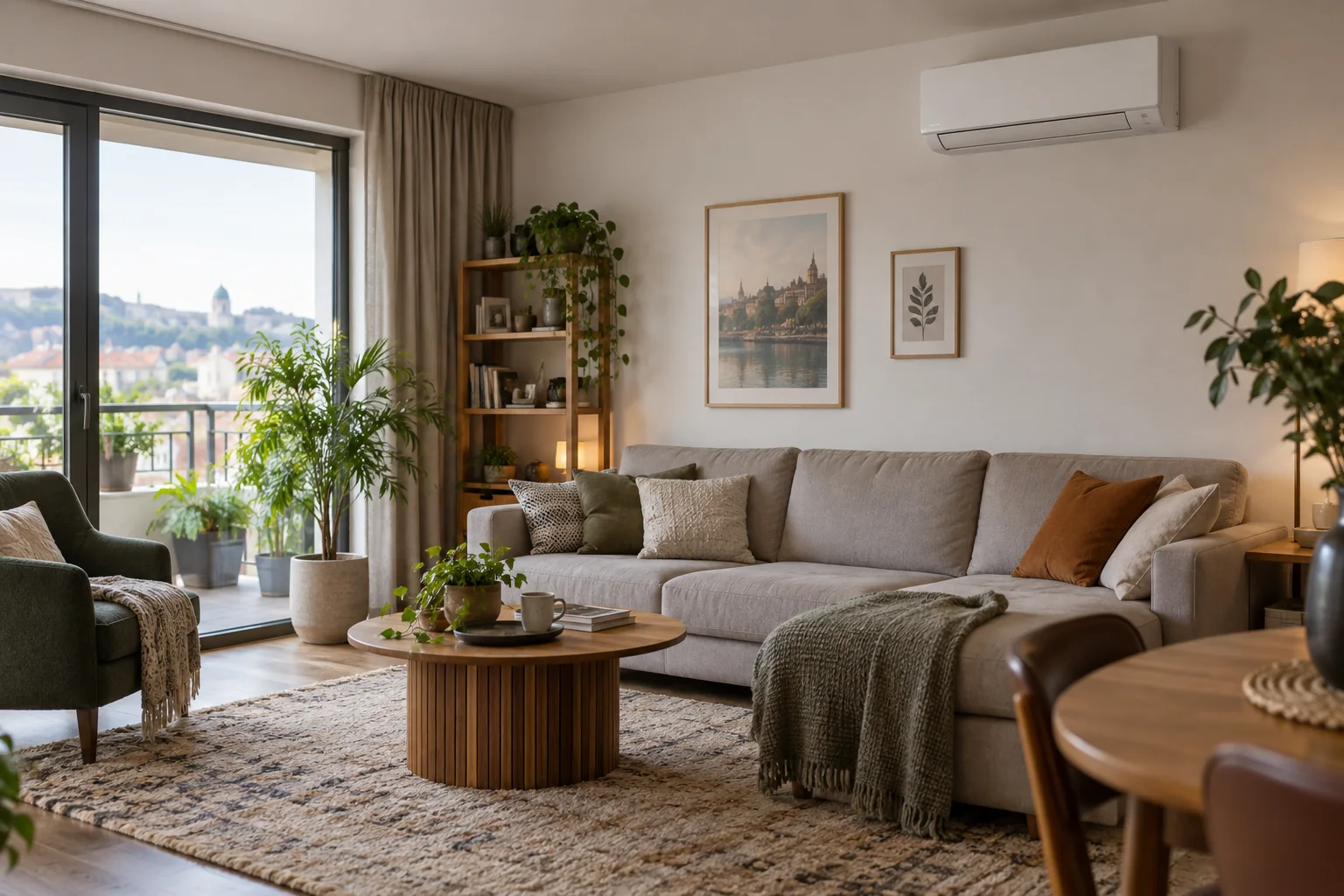 Oldalfali split klíma modern lakás nappalijában